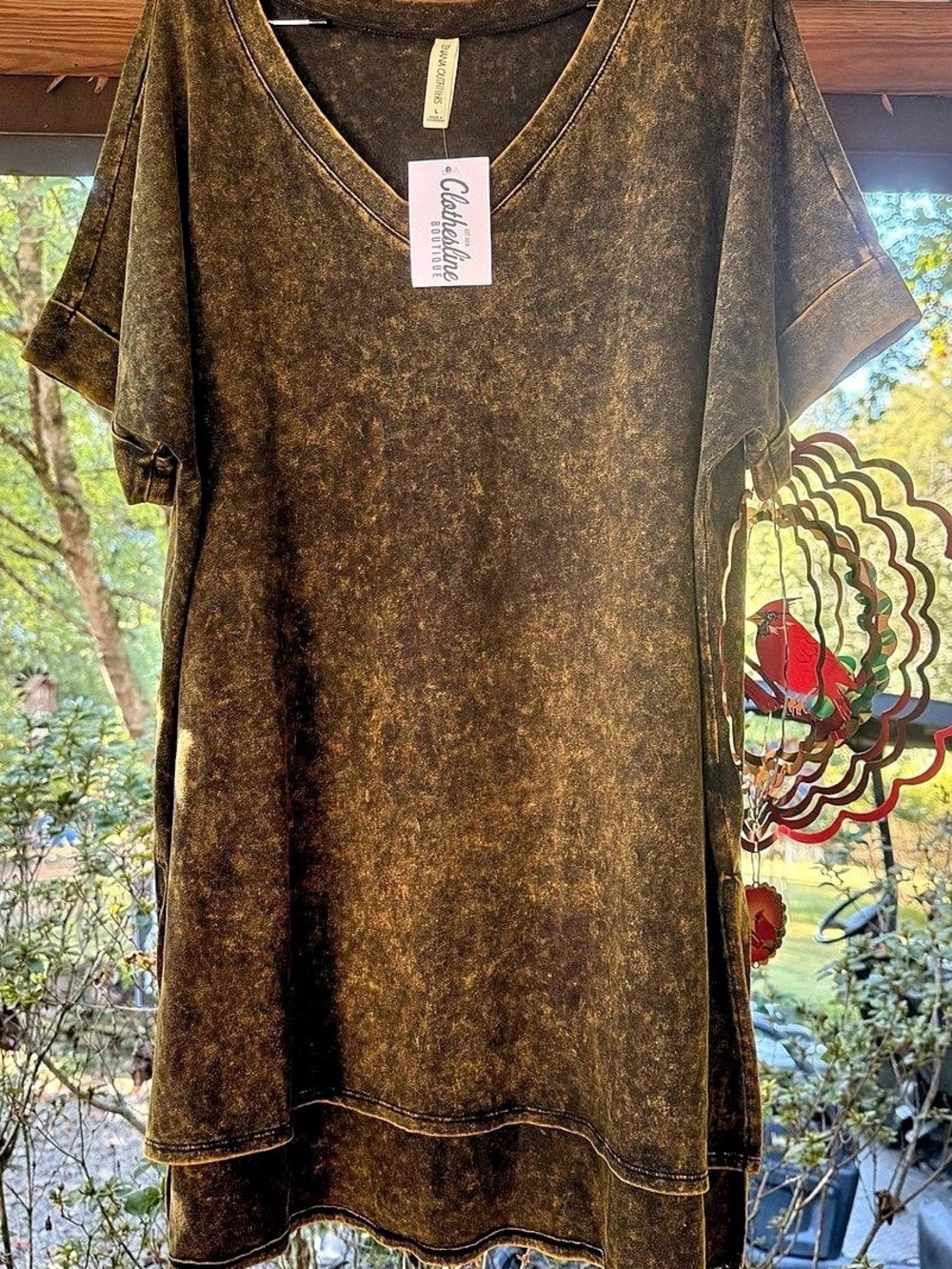 Zenana Outfitters Clothstone Women's mineral Wash V-Neck Tunic Top